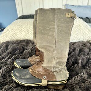 Sorel Slimpack Riding Boots Size 7 | Shale | Waterproof Leather | Knee High